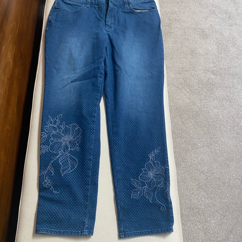 Chico's Blue Floral Straight Leg Jeans